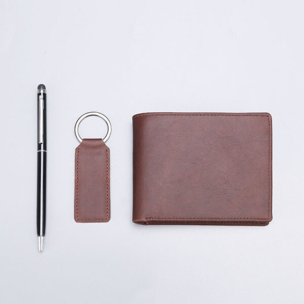 brown wallet and key chain