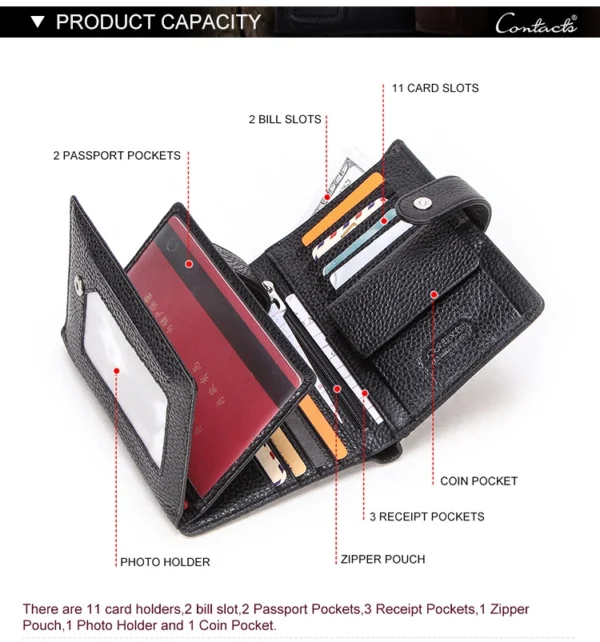 Custom Logo Multifunctional Slim Black Wallet Men Aluminum Alloy Business Casual Coin Purse Trifold Leather Card Holder Wallet - Image 4